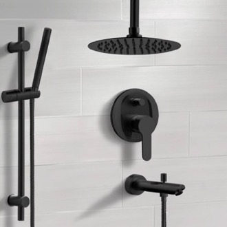 Tub and Shower Faucet Matte Black Tub and Shower Faucet Set with Ceiling Rain Shower Head and Hand Shower Remer TSR44